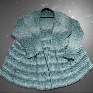 Torrid Plus Size 2X (18/20) Ombré Teal Gray Open Front Cardigan Sweater Cozy